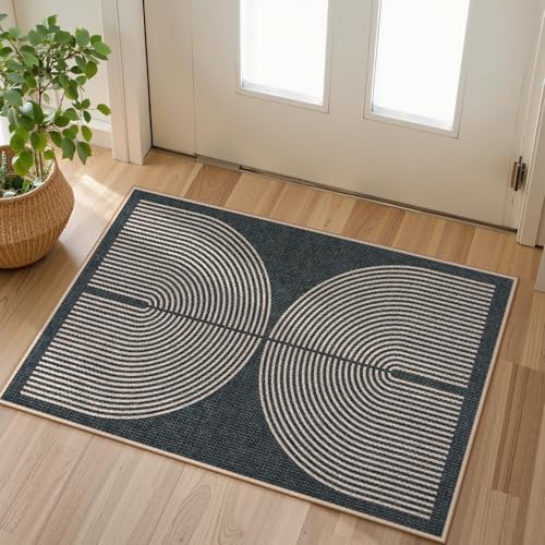 Lahome Rainbow Indoor Door Mat, 20"x32" Small Black Rugs for Entry Kitchen