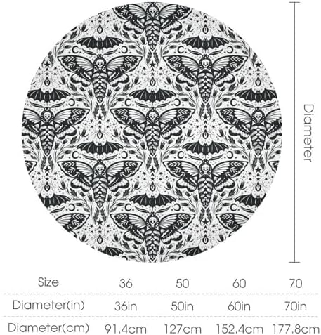 Boho Moth Tablecloth, Gothic Mysterious Halloween Black White Death Butterfly Bat Witch Print Table Cloth for Kitchen Dining Picnic Party Restaurant Decoration, 70x70in