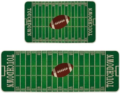 Artoid Mode Touch Down American Football Court Kitchen Mats Set of 2, Rugby Boy Home Decor Low-Profile Kitchen Rugs for Floor - 17x29 and 17x47 Inch