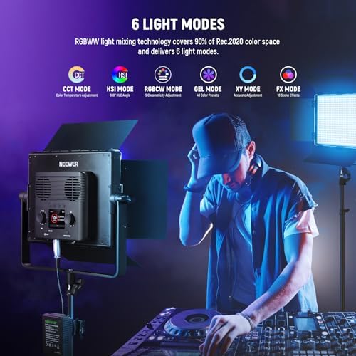 NEEWER PL60C RGB LED Panel Video Light APP/2.4G/DMX Control, 60W 23000Lux/0.5m 2500K-10000K RGBCW Pro Photography Studio Lighting /18 Scenes/V Battery Powered for Outdoor Filming Recording Streaming