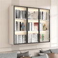 Wall Hanging Lateral Filing/Vertical Timber Wall Unit Transparent Glass Door Shelf Wall-Mounted Wood Bookcase Action Figure Model Storage Cabinet Display Case Warm White 35" L x 10" W x 38" H
