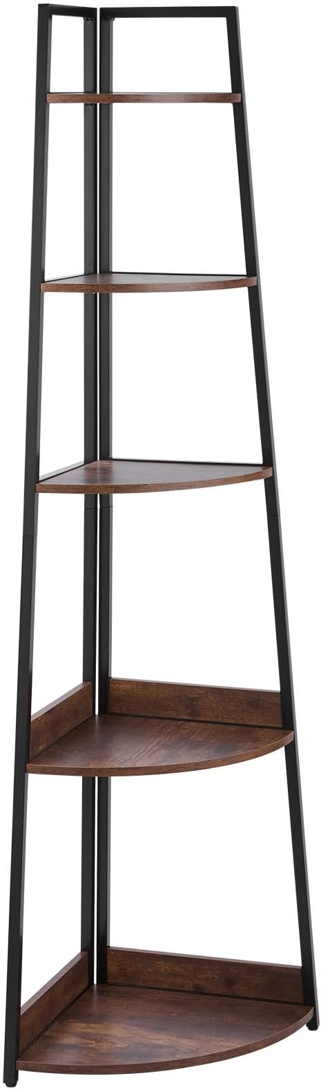 VEVOR 5 Tier Corner Shelf, Tall Corner Bookshelf Plant Rack, Wall Shelves Tower Storage Organizer with Metal Frame & Wooden Shelves, Narrow Display Book Shelf Rack for Bedroom, Living Room, Office
