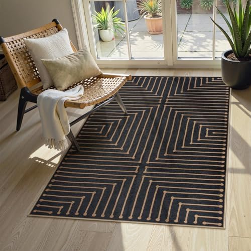 Lahome Black 3x5 Washable Rug, Neutral Easy Jute Entryway Front Porch Rug