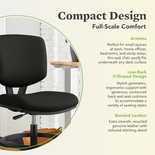 HON Volt Ergonomic Office Stool, Armless, Office Desk Computer Chair, Black