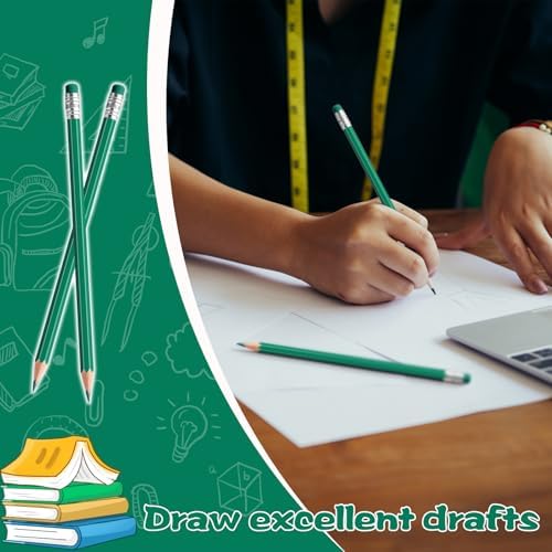 36 PCS Green Pencils with Eraser, Pre-Sharpened HB Pencils for Writing & Drawing, School Supplies for Kids Homework, Tests, Art Crafts & Teacher Grading (Green)