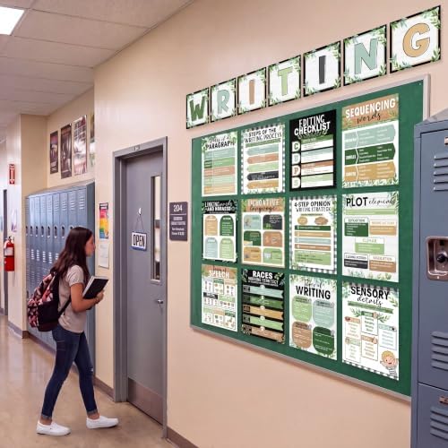 Funrous 19 Pcs Writing Strategies Posters for Classroom Eucalyptus Decor