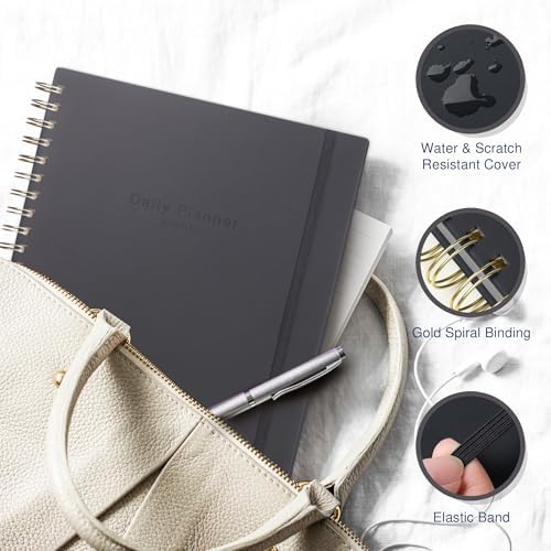 AuroPlanner Undated Daily Planner To Do List Hourly Schedule 2028 2027 2026 Calendar & Holiday Habit Tracker 180 Pages Letter Size 8.5" x 11" Sheets Hardcover Spiral Bound Notebook (Black)