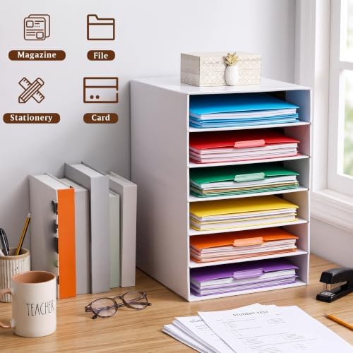 Ireer 4 Pieces Cardboard Paper Organizer, Classroom Mailboxes, Construction Paper Storage, Compartment Literature Sorters, Classroom Organizers for Student Office School (White,6 Slots)