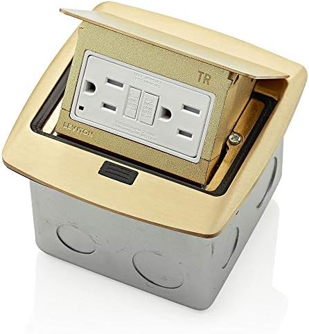 Leviton Pop-Up Floor Box with 15 Amp, Tamper-Resistant Self-Test GFCI Outlet, Brass, PFGF1-BR