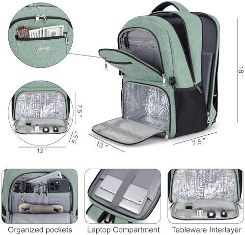 Insulated Lunch Backpack Fit 17" Laptop with Cooler Compartment