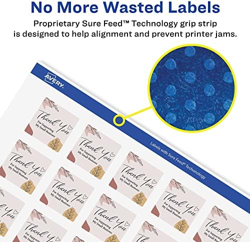 Avery® Printable Durable White Square Labels, Sure Feed® Technology, 1" x 1", Print-to-the-Edge, Waterproof Labels, Laser & Pigment-Based Inkjet Compatible, 4800 Total