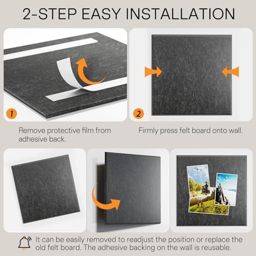 MaxGear Felt Bulletin Board 36" x 24", Dark Gray Felt Wall Tiles Push Pins