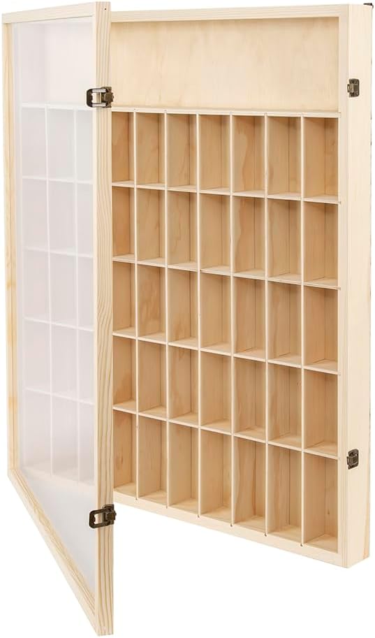 51Grid Wooden Display Case with Acrylic Door,24.33x2.76x29.45 inches | Wall Mounted,for Tabletop Figure and Toy Model Collection Shelf