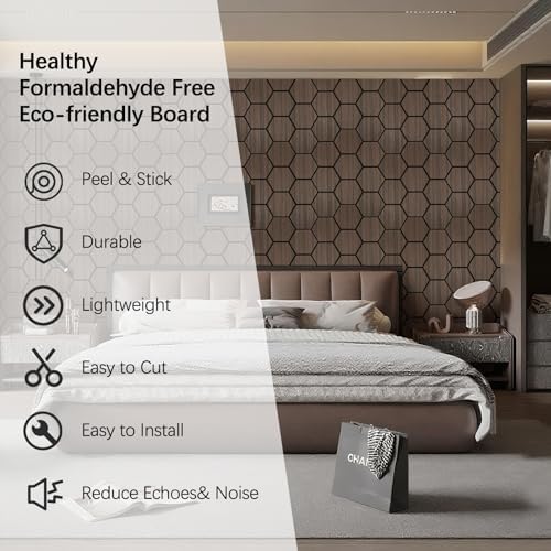 Hexagon Acoustic Wall Panels, Self-Adhesive Sound Absorbing Wall Panel by ARMURO, 4 Pack Covers 19.27 Sq Ft, Peel and Stick Noise Reducing for Home Office Studio Bedroom Wall Decor