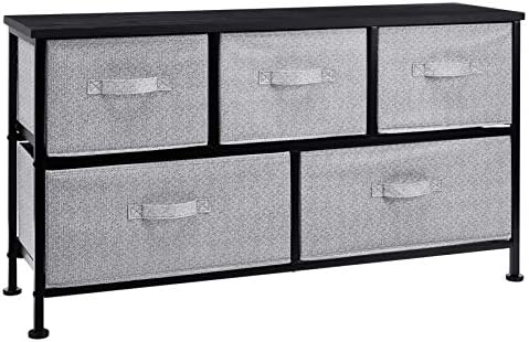 Amazon Basics Extra Wide Fabric 5-Drawer Storage Organizer Unit for Bedroom Closet, Black