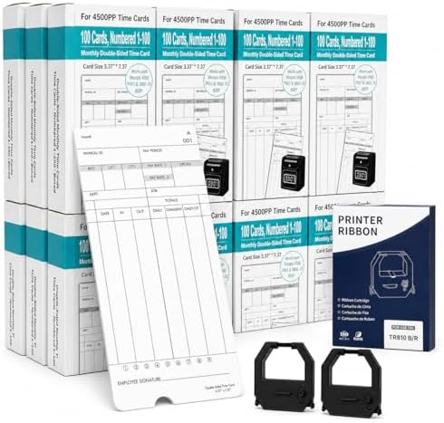 1100 Time Cards Compatible with Nile 4500PP/4500PP10 & Pyramid 3800/3800-10 Time Clocks, Numbered 1-100 Monthly Double-Sided Timecards for Employees, 3.37" x 7.37"
