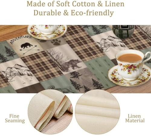 Rustic Moose Deer Bear Table Runner, Retro Vintage Bear Cottage Country Style Cabin Farmhouse Dinner Runner for Home Kitchen Dining Table Decoration 13"x60"