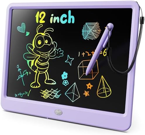 KOKODI LCD Writing Tablet, 12 Inch Colorful Toddler Doodle Board Drawing Tablet, Erasable Reusable Electronic Drawing Pads, Educational and Learning Toy for 3-6 Years Old Boy and Girls(Purple)