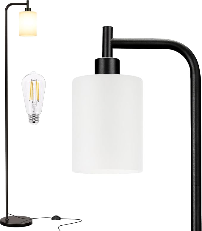 Ziisee Floor Lamps for Living Room - Standing Lamp with Frosted White Glass Shade, Modern Industrial Floor Lamp with LED Bulbs, Black Tall Lamp for Bedroom Office(Light Bulb Included)