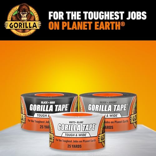 GORILLA Tape Tough & Wide, White, 2.88" x 25 yd, (Pack of 4)