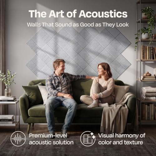 Acoustic Panels 12-Pack Soundproof Wall Panels 12"x12"x0.4" Decorative Sound Dampening for Your Home, Office, Studio, Bedroom & More with Unique GridFrame Carving [Light Gray]
