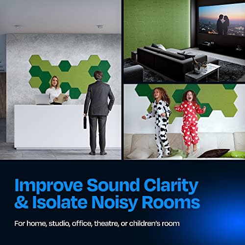 Acoustic Panels 12-Pack - 12"X10.4"X0.4" Soundproof Wall Panels - High Density Sound Dampening - Gin Green Hexagon