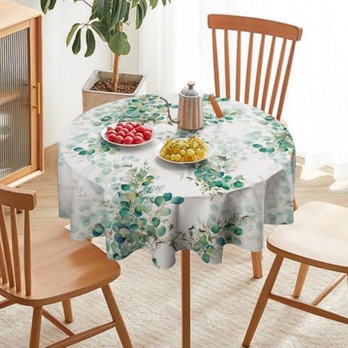 Spring Botanical Tablecloth, Watercolor Sage Green Eucalyptus Leaves Print Table Cloth Cover for Kitchen Dining Indoor Outdoor Decor, 70x70in