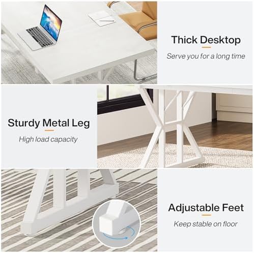 Tribesigns 70.8-Inch Executive Desk, Large Computer Office Desk Workstation, Modern Simple Style Laptop Desk Study Writing Table Business Furniture for Home Office (White, 70.8 Inch)