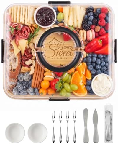 Portable Bamboo Charcuterie Board with Lid, Engraved Home Print