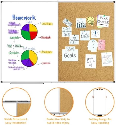 XBoard Magnetic White Board Bulletin Corkboard Combination 60 x 40 Inch