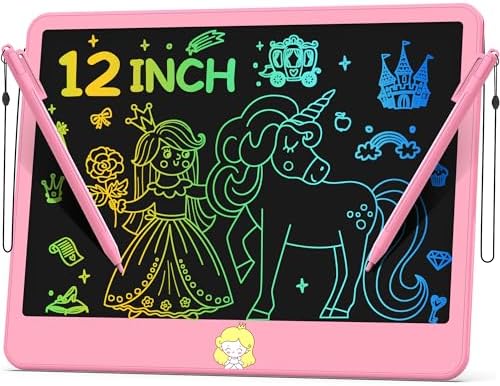 Hockvill LCD Writing Tablet 12 Inch, Toys for Boys Girls Drawing Pad for 3 4 5 6 7 Year Old Kids Toys, Toddler Erasable Doodle Board Travel Essentials, Christmas Birthday Gift for Kids - Pink