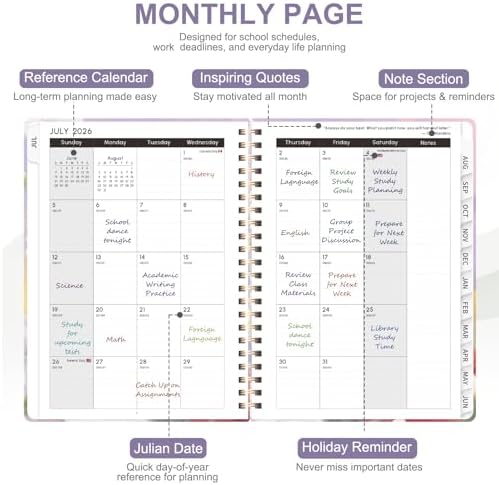 Planner 2026-2027, Weekly and Monthly Academic Planner, July 2026 - June 2027, Hardcover Calendar Agenda Book for School Year Planning, School Supplies for Teacher and Student, A5(6.3'' x 8.5'')