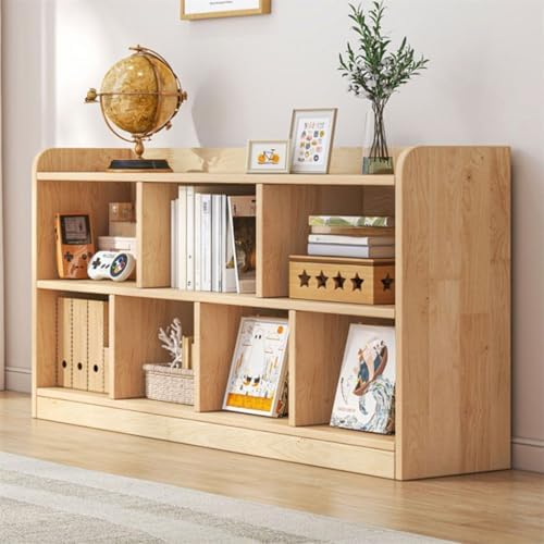 Unfinished Color Pine Book Rack 2/3/4-Tier Storage Solid Wood Cabinet, Pine Wood Storage Shelving Unit 8-Compartment Square Grid Cabinet Low Bookshelf Natural Finish 55.1"L x 9.4"W x 31.5"H