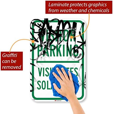 SmartSign 18 x 12 inch “Visitor Parking - Visitantes Solamente” Bilingual Metal Sign, 63 mil Aluminum, 3M Laminated High-Intensity Grade Reflective Material, Green and White