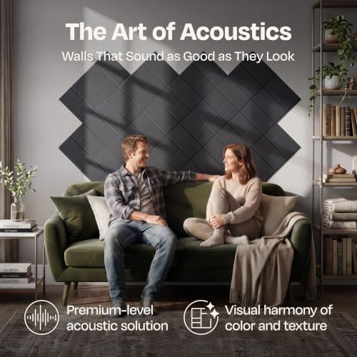 Acoustic Panels 12-Pack Soundproof Wall Panels 12"x12"x0.4" Decorative Sound Dampening for Your Home, Office, Studio, Bedroom & More with Unique GridFrame Carving [Dark Gray]