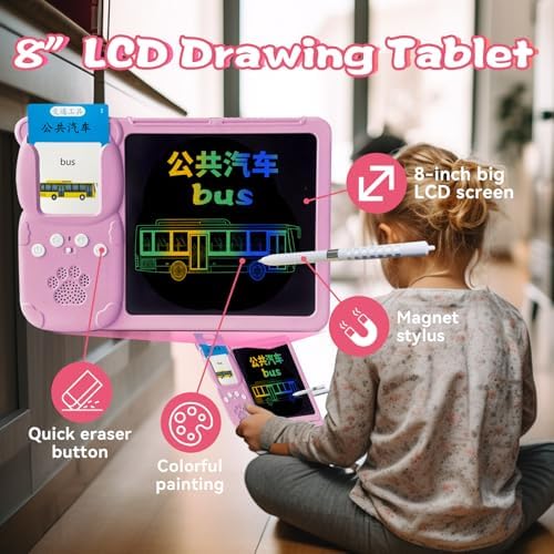 Writing Drawing Tablet with Talking Flash Cards - Chinese Pink
