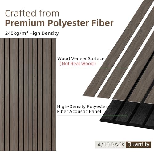 TO-TH Acoustic Wall Panels Decorative Sound Absorbing Panel 10 Pack, Walnut