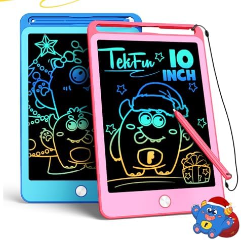 TEKFUN 2 Pack LCD Writing Tablet for Kids, 10 Inch Blue+Pink Doodle Board Drawing Board Reusable Drawing Tablet with Lanyard, Educational Kids Toddler Toys Birthday Gift for Boys Girls 3-12 Years Old