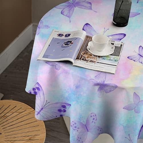 Dreamy Butterfly Tablecloth, Colorful Butterflies Watercolor Blue Purple Print Table Cover for Outdoor Party Picnic Kitchen Dinning Table Decor, 70x70in