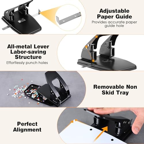 Dreyoo Two Hole Punch with 50pcs Paper Fasteners, 30 Sheet Capacity