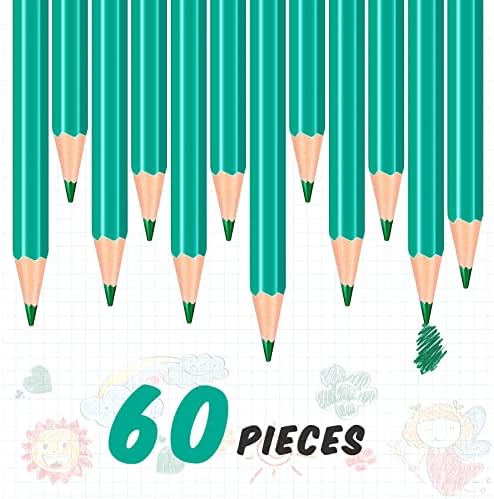 Tatuo 60 Pcs Pencils Pre Sharpened Checking Pencils with Eraser Erasable Colored Pen for Map Coloring Tests Sketch School Office Editing Kids Adults Favors Grading(Green)