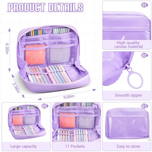 135 Pcs Book Annotation Kit Aesthetic Pencil Case Bag 12 Highlighter 11 Gel Pen 1 Marker 300 Sheet Transparent Sticky Notes Pad 2640 Index Stickers Bible Study Supplies(Kawaii,Purple)