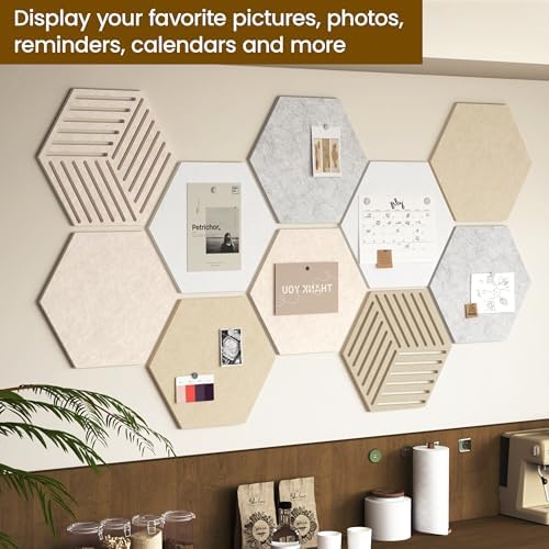 Cork Board Tiles, Magrowill 10-Pack Wall DIY Felt Panels Alternative Bulletin Board with Full Adhesive, 12x10 Inches Hexagon Interior Wall Decor Pin Board Felt Tiles for School Office Home Dorm