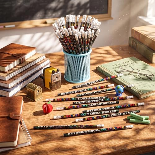 Tenceur 100 Pcs Return Pencil to Teacher Pencils with Erasers Bulk 7.3 Inches Student Incentives Recognition Education Award Prize for Teacher School Classroom Reward Supplies