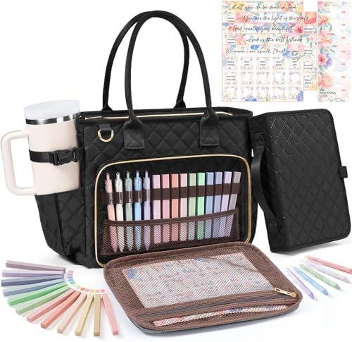 Large Bible Bag with Bible Cover Case for Women, Quilted Church Tote Bag