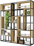 Wood Industrial Cube Bookcase with Shelves & Open Back Iron Bookshelf Floor Steel & Wood Shelf Multi-Layer Shelf Storage Rack Office Partition Display Rack Natural 78.7" L x 9.8" W x 94.5" H