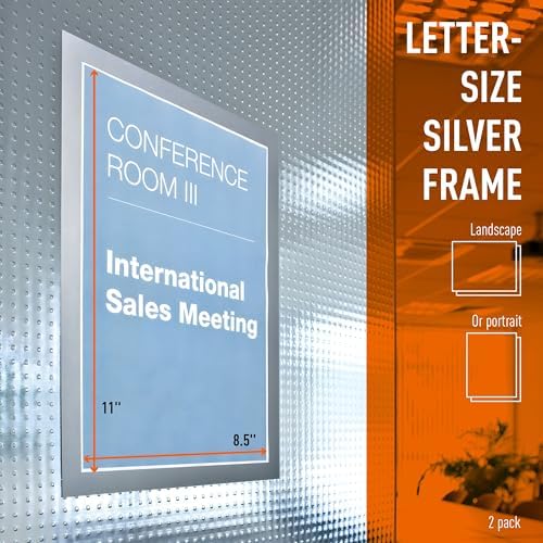 Durable Duraframe Sign Holder, Self-Adhesive, Silver, Letter Size, 2 Pack