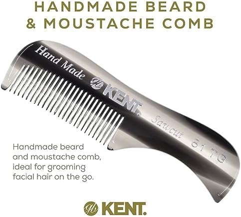 Kent A 81T Graphite X-Small Gentleman's Beard and Mustache Pocket Comb, Fine Toothed Pocket Size for Facial Hair Grooming and Styling. Saw-cut of Cellulose Acetate, Hand Polished. Hand-Made in England