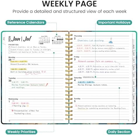 Planner 2026-2027, Jul 2026-Jun 2027 Academic Monthly & Weekly Planner | 6.3" x 8.5" Hardcover Pretty Calendar Planner for Women, Spiral Organizer for School Office Home Supplies, Emerald Shores