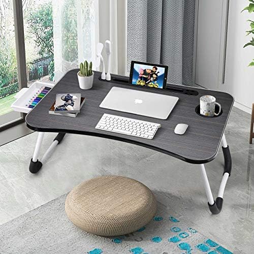 Slendor Bed Desk for Laptop and Writing with Storage, Cup Holder, Light